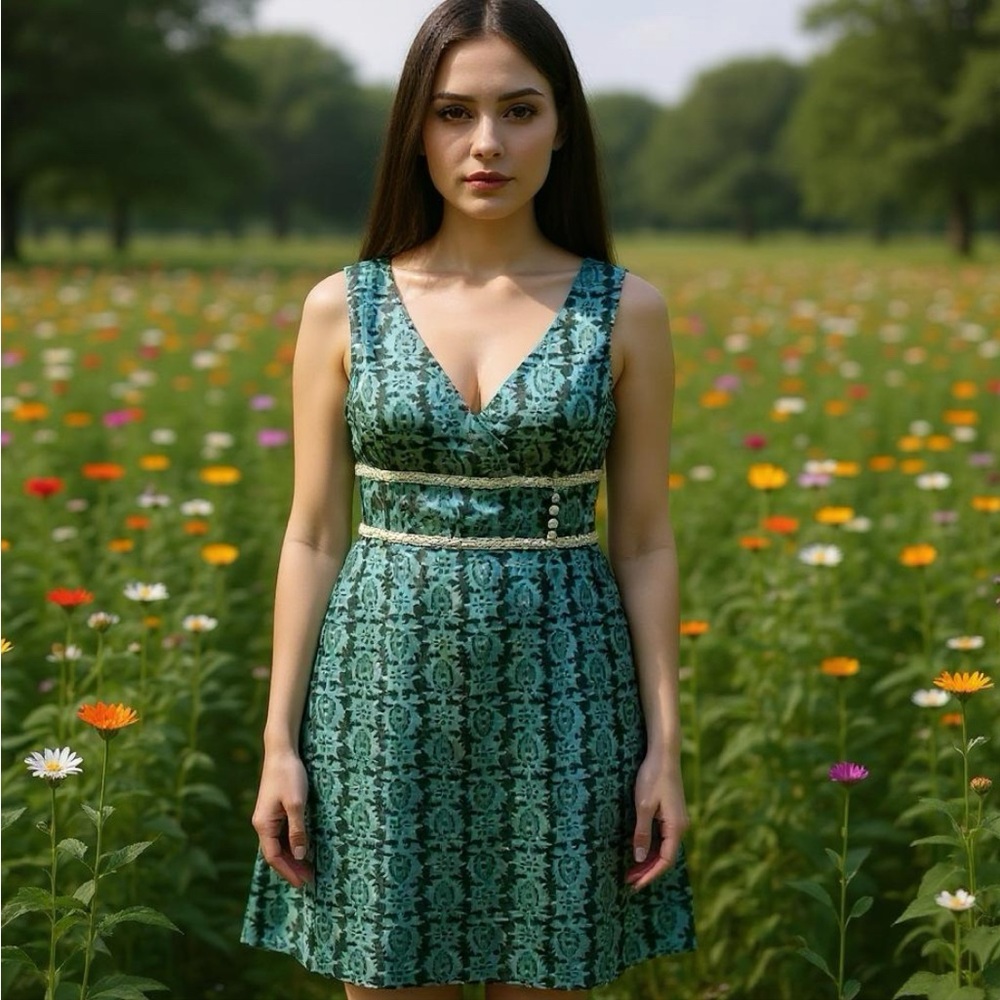 Beautiful Green & Brown Floral Dress